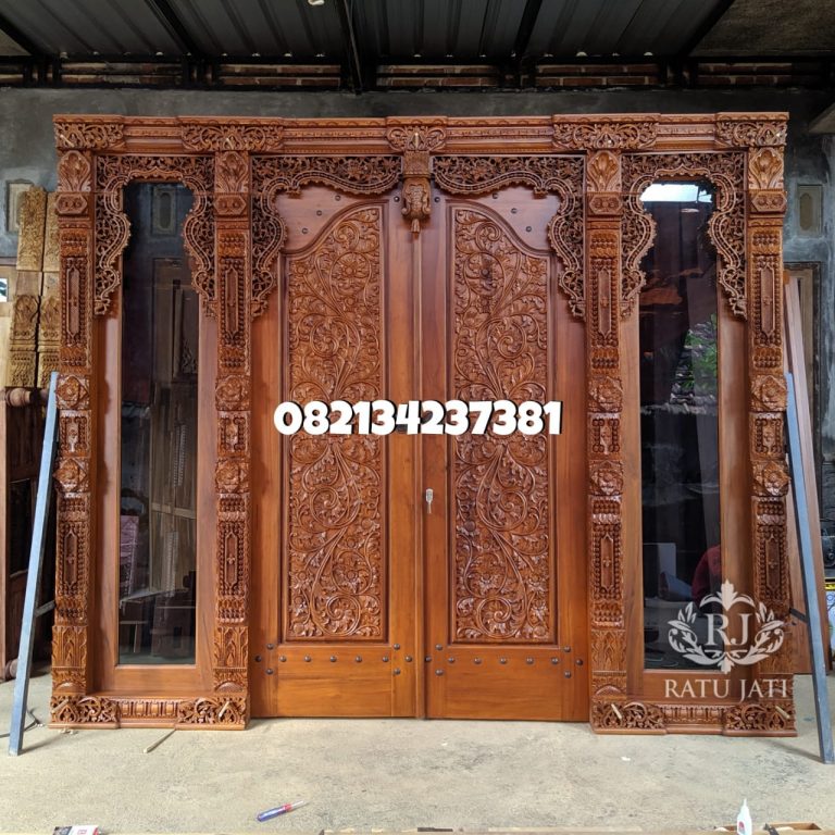 Pintu Ukir Gebyok Minimalis Jati Relief Ramayana Jepara