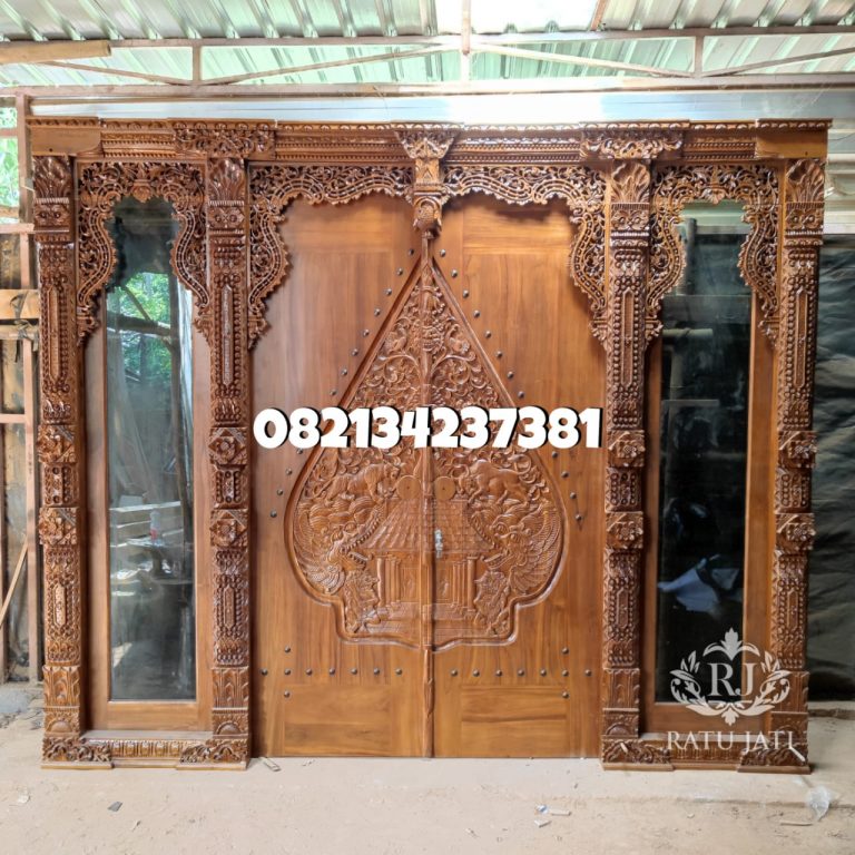 Pintu Gebyok Ukir Minimalis Motif Gunungan Kelir Wayang Bahan Jati Premium